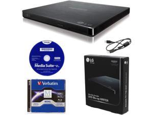 LG BP60NB10 Portable 6X Ultra HD 4K Blu-ray Burner External Drive with CyberLink Software, 100GB M-DISC BDXL, and USB Cable - Burns CD DVD BD DL BDXL Discs