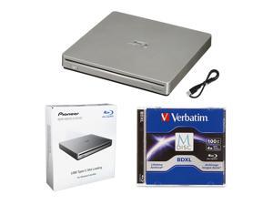 Pioneer BDR-XS07S Portable 6X Blu-ray Burner External Drive Bundle with 100GB M-DISC BDXL and USB Cable - Burns CD DVD BD DL BDXL Discs