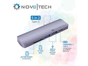 NOV8Tech USB C Hub for MacBook Pro 2019-16 and MacBook Air 2019-18 5-in-2, Thunderbolt 3 100W PD Charger and 40GBps Data, 2xUSB 3.0, SD/Micro SD Card Reader 5-in-1 NOV8Tech USB C Hub for MacBook Pro 2019-16 and MacBook Air 2019-18 5-in-2, Thunderbolt 3 100W PD Charger and 40GBps Data, 2xUSB 3.0, SD/Micro SD Card Reader 5-in-1