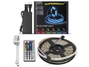 SUPERNIGHT 5M/16.4ft 5050 300 LEDs Waterproof RGB Light Strip Flexible Lighting With 44 Key IR Remote and 12V 5A Power Supply Adapter SUPERNIGHT 5M/16.4ft 5050 300 LEDs Waterproof RGB Light Strip Flexible Lighting With 44 Key IR Remote and 12V 5A Power Supply Adapter