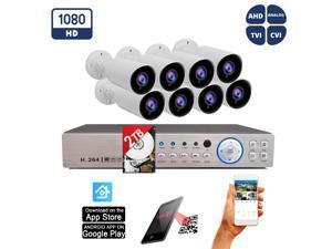 Evertech 16 Channel HD DVR Home Security Camera System w/ 8 pcs 4in1 AHD TVI CVI Analog 1080P HD Indoor Outdoor CCTV Set w/ 2TB Hard Drive