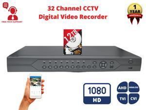 Evertech 32 Channel H.265 Real-Time Surveillance Standalone DVR Recorder Supports 960H/AHD/TVI/CVI Cameras, QR Code Scan Remote Access, 12TB Hard Drive
