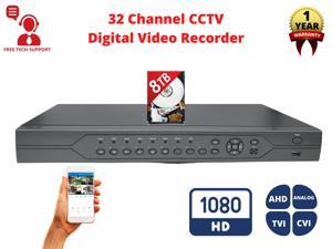 Evertech 32 Channel H.265 Security DVR with 8TB Hard Drive 16 Audio Input Surveillance Standalone Recorder Supports 1080p AHD TVI CVI and Analog (960H) Cameras, Easy Remote Access