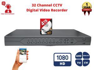 Evertech H.265 32 Channel DVR 4TB Hard Drive for recording AHD TVI CVI Analog Compatible and remote monitoring with free application