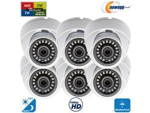 Evertech 1080p Dome Security Cameras 1920x1080 high resolution Weatherproof Indoor/Outdoor, Night Vision up to 50ft, 3.6mm Fixed Lens white metal casing (Pack of 6)