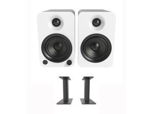 Kanto YU4MW 140W Bookshelf Speakers with Bluetooth - Matte White (Pair) with Kanto SP9 9" Fixed-Height Desktop Stands for Bookshelf Speakers - Black (Pair) (2022)