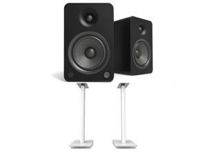 Kanto YU6MB 200W Bookshelf Speakers with Bluetooth - Matte Black (Pair) with Kanto SP26PLW 26" Fixed-Height Stands for Bookshelf Speakers - White (Pair) (2022)