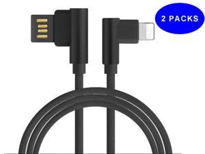 2Pack iPhone Charger Cable, Nylon Braided Right Angle Elbow [2m/6.6ft 90-Degree] Reversible USB & 8 Pin Lightning Plug, Sync & Fast Charging Cable for iPhone 13,12, 12 pro,11, X,XR, 8 7, iPad(Black)
