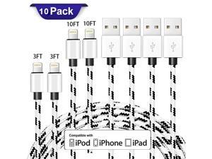 Lightning Cable, iPhone Charger 10Pack 3FT  10FT Charging Sync Nylon Braided USB Cable for iPhone 12 12 pro 11 11 pro XS XR X 8 8Plus 7 7 Plus 6s 6sPlus 6 6Plus iPad Air Mini 4 iPod