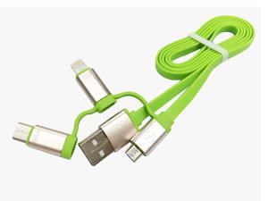 3in1 USB Cable, 3FT Durable Flat Multi Charge Cable Micro/Lightning/Type C Universal for iPhone 7 6s 6 Plus 5 5s se, iPad Air, New Macbook, iPod 5, Sumsung, HTC, Nokia, Nexus, ChromeBook - Green