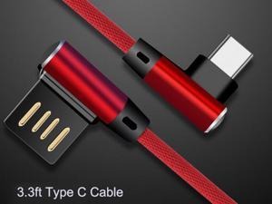 USB C Charging Cable, 3.3Ft Red Nylon Braided Type C to USB 2.0 Data Fast Charger Cable L Type Elbow Angle Cord for Galaxy Note 8 S8 Oneplus 3T 5 Google Pixel 2 XL Moto Z LG G6 G5 Nexus 5X 6P Zmax Pro