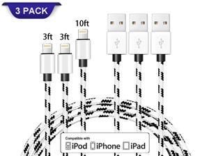 iPhone Charger Cable, 3Pack (3FT 3FT 10FT) Nylon Braided Lightning Cable 8Pin to USB Cord for iPhone X 8 8Plus 7 7 Plus 6s 6sPlus 6 6Plus 5 5S 5C SE iPad iPod Charging & Sync iPhone Charger Cable, 3Pack (3FT 3FT 10FT) Nylon Braided Lightning Cable 8Pin to USB Cord for iPhone X 8 8Plus 7 7 Plus 6s 6sPlus 6 6Plus 5 5S 5C SE iPad iPod Charging & Sync
