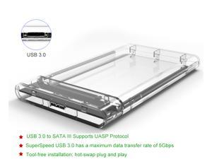 USB3.0 External Hard Drive Enclosure Clear 2.5 inch 7mm/9.5mm SATA to USB3 UASP Portable SSD Hard Drive Case Max 2T HDD Tool-Free Transparent Design