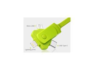 3in1 Lightning /Micro /Type C USB-C to USB Cable Rotating Adapter for iPhone for Samsung LG HTC Nokia Lumia Nexus Android Cellphones and Tablets, Green Color