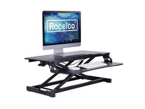 Rocelco Standing Desk Converter 31.5 Inch Sit Stand Up Dual Monitor Tabletop Riser with Tablet Mount, Height Adjustable Home Office Workstation - Deep Keyboard Tray for Laptop Mouse - Black (R VADRB)