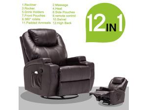 Living Room Recliner Massage Chair Heated - Brown