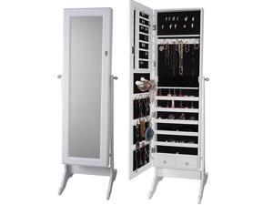 2-Drawers Mirrored Jewelry Cabinet W/Stand Mirror Amoire Organizer Storage Box