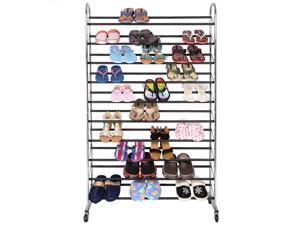 BestMassage 50 Pair Free Standing Chrome Metal 10 Tier Shoe Tower Rack