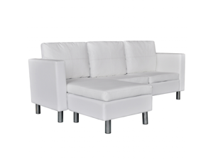Living Room 3-Seater L-shaped Artificial Leather Sectional Sofa - White