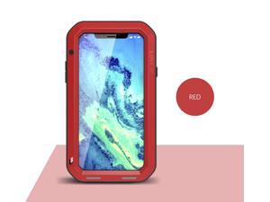 LOVE MEI Powerful Shockproof Dirtproof Water Resistant Metal Phone Cover Case Glass For IPhone X Red