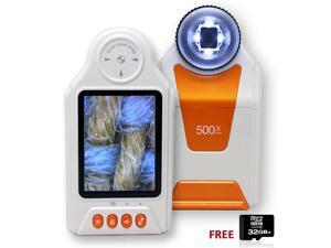 Indigi® Digital Magnifier Microscope 10x-500x Magnification 4x LED Light 2.7" LCD 32GB