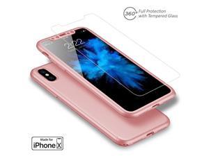 Indigi Apple iPhone X 10 Tempered Glass Screen 360 Full Body Protective Case Cover Pink