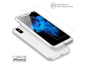 Indigi Apple iPhone X 10 Tempered Glass Screen 360 FullBody Protective Case Cover White