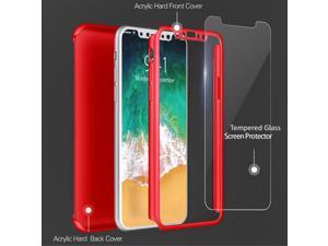 Indigi For iPhone X 360 Protection Bumper Case Tempered Glass Full Body Cover Red
