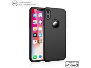 Indigi 360 Full Body Protective Case Cover Black  Tempered Glass For Apple iPhone X