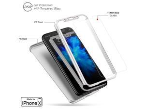 Indigi iPhone X 360 Full Body Protective Case Ultrathin Cover  Tempered Glass White