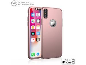 Indigi 360 Full Body Protective Case Rose Gold  Tempered Glass For Apple iPhone X