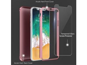 Indigi For iPhone X 360 Protection Bumper Case Tempered Glass Full Body Cover RoseGold