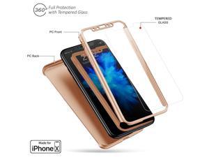 Indigi iPhone X 360 Full Body Protective Case Ultrathin Cover  Tempered Glass Gold