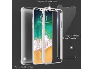 Indigi For iPhone X 360 Protection Bumper Case Tempered Glass Full Body Cover White