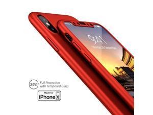Indigi Red 360 Full Protective Case Hard PC Cover w Tempered Glass Screen For iPhone X