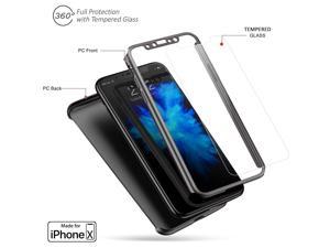 Indigi iPhone X 360 Full Body Protective Case Ultrathin Cover  Tempered Glass Black