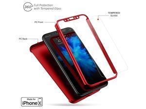 Indigi iPhone X 360 Full Body Protective Case Ultrathin Cover  Tempered Glass Red