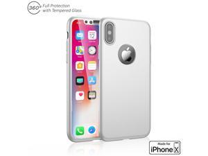Indigi 360 Full Body Protective Case Cover White  Tempered Glass For Apple iPhone X