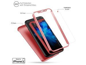 Indigi iPhone X 360 Full Body Protective Case Ultrathin  Tempered Glass Rose Gold