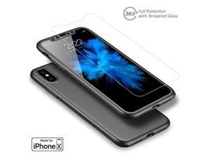 Indigi Apple iPhone X 10 Tempered Glass Screen 360 Full Body Protective Case Cover Blk