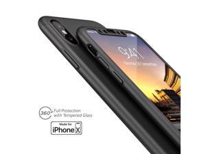 Indigi Black 360 Full Protective Case Hard PC Cover w Tempered Glass For iPhone X