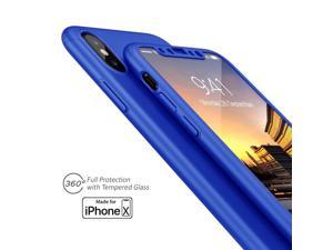 Indigi Blue 360 Full Protective Case Hard PC Cover w Tempered Glass For iPhone X