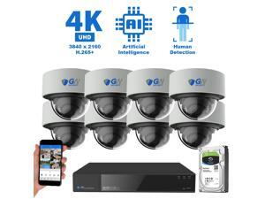 GW Security 16 Channel 4K 8MP (3840×2160) H.265+ IP PoE AI Smart NVR Security Camera System with 8 x Outdoor/Indoor 4K Microphone Dome Security Cameras, Human Detection, Starlight Color Night Vision