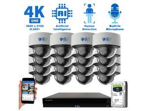 GW Security 16 Channel 4K 8MP (3840×2160) H.265+ IP PoE AI Smart NVR Security Camera System with 16 x Outdoor/Indoor 4K Microphone Dome Security Cameras, Human Detection, Starlight Color Night Vision