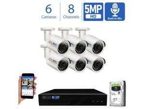 GW Smart AI PoE IP Video & Audio Security Camera System, 8CH 4K NVR with 6 x 5MP 1920P IP Bullet Camera, Day/Night Weather Proof, Human Detection, 2TB