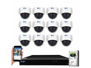 GW Security UltraHD 4K 16 Channel H.265+ NVR 8MP Security Camera System, 12 x 4K 8MP Outdoor/Indoor Dome PoE IP Cameras, Smart AI Face Recognition Human/Vehicle Detection, 4TB HDD