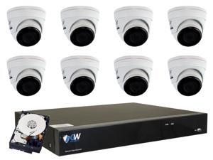 GW 4K Ultra HD 8MP PoE IP Camera Security System, 8-channel H.265 NVR UHD 4K Output, 8 x 4K 8 Megapixel WDR Weather Proof PoE Dome IP Cameras, Smart Video Search Customizable Motion Detection, 2TB HDD