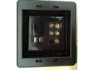 CERTICABLE 110V POWER OUTLET + HDMI + USB + CAT5E + 5 RCA - CUSTOM BLACK DOUBLE WALL PLATE SET CERTICABLE 110V POWER OUTLET + HDMI + USB + CAT5E + 5 RCA - CUSTOM BLACK DOUBLE WALL PLATE SET