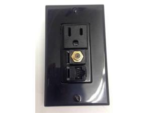 CERTICABLE CUSTOM BLACK SINGLE GANG WALL PLATE 110V POWER + CAT 5E RJ45 + COAX CERTICABLE CUSTOM BLACK SINGLE GANG WALL PLATE 110V POWER + CAT 5E RJ45 + COAX