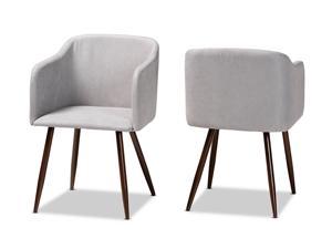 Baxton Studio Eris Mid-Century Contemporary Grey Fabric Upholstered and Walnut Finished 2-Piece Dining Chair Set